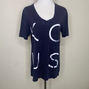 Baldwin KCUS Navy Blue V Neck T Shirt Distressed Tropical Sz Medium